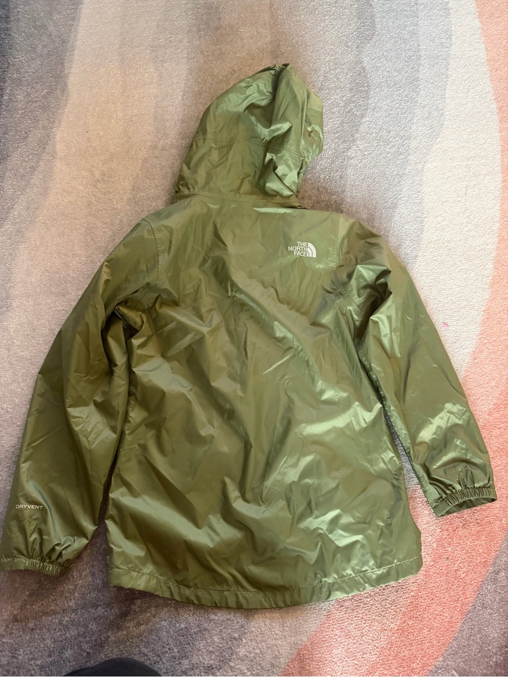 The North Face Olive Green Kids' Raincoat with Pink Lining - Picture 10 of 10